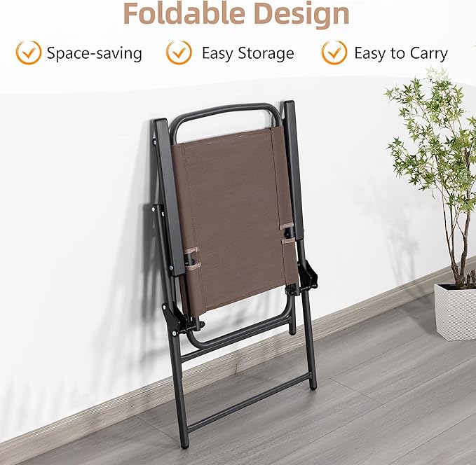 Vongrasig 6 Pieces Folding Patio Dining Set, All Weather Small Metal Outdoor Table and Chairs Set, Patio Furniture Set w/Umbrella, Glass Table & 4 Folding Chairs for Garden, Lawn, Backyard, Brown Vongrasig