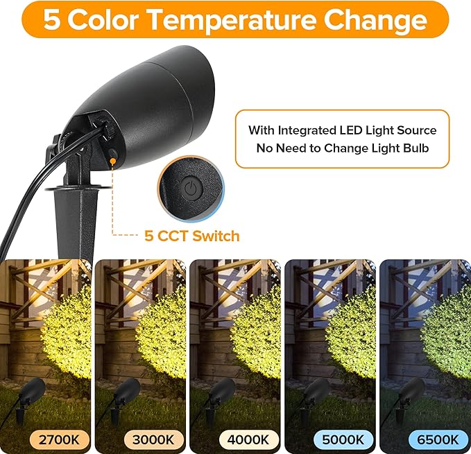 LUTEC 5CCT 12V Low Voltage Landscape Lighting Die-cast Aluminum Spot Lights with Connectors, IP65 Outdoor Landscape Spotlights, 7W 650LM for Tree Garden, 8 Pack (No Transformer Kits) LUTEC