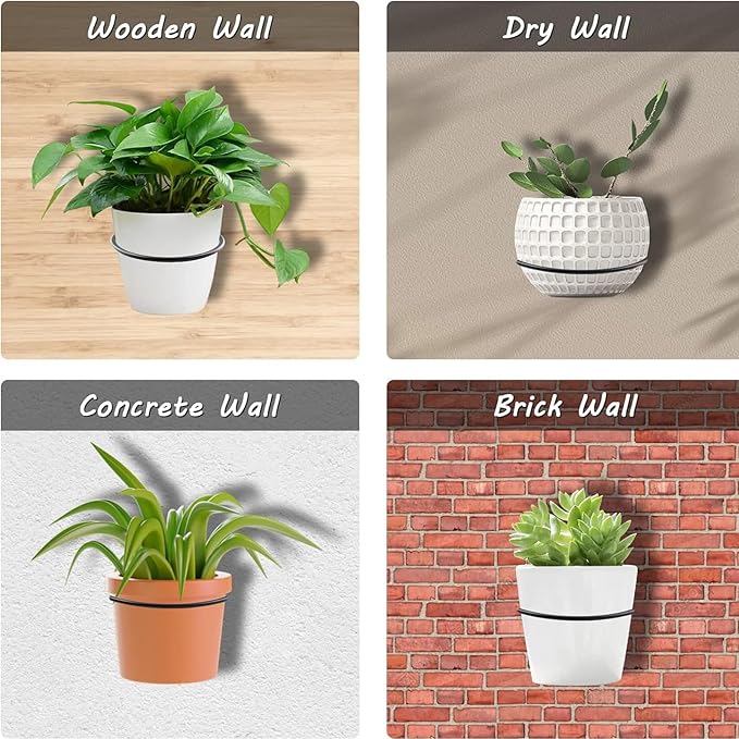 6 Pack 6 Inch Flower Pot Holder Ring, Wall Mounted Metal Planter Hanger, Matte Black, Iron Jiozermi