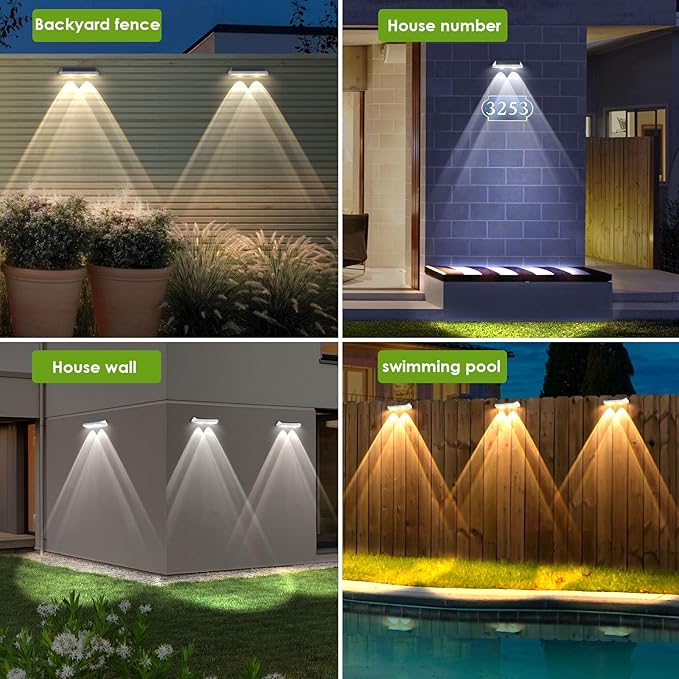 12 Pack Solar Fence Lights Outdoor Waterproof LED - 3000/4000/6000K 3 Mode, IP65 Waterproof Fence Lights Solar Powered, Solar Wall Lights for Outside, Backyard/Step/Patio/Deck Fence/Stair Railings LIANGLOME