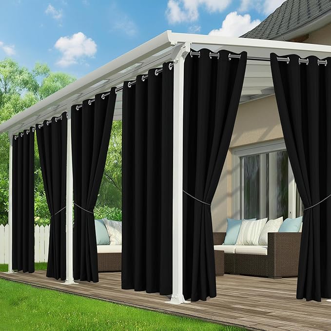 Black Outdoor Curtains for Patio Waterproof - 6 Panels Privacy Weatherproof Outside Curtains with Grommets for Pergola, Gazebo, Porch, Cabana, Balcony, 54 x 95 Inch RichSets
