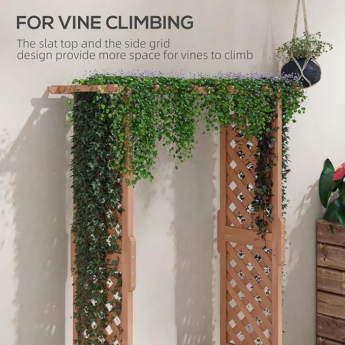 Outsunny Raised Garden Bed with Arch Trellis for Vine Climbing Plants, Hanging Flowers, 70.75" Tall Outdoor Wood Planter Box with Drainage Hole & Fabric Filter for Backyard, Patio, Brown Outsunny