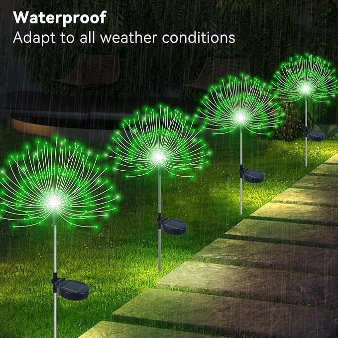 Solar Garden Lights Outdoor Waterproof, 2 Pack 120 LED Solar Firework Lights Decorative Garden Décor Outside for Flowerbed Pathway Party Christmas Decoration, Green Slyuexu