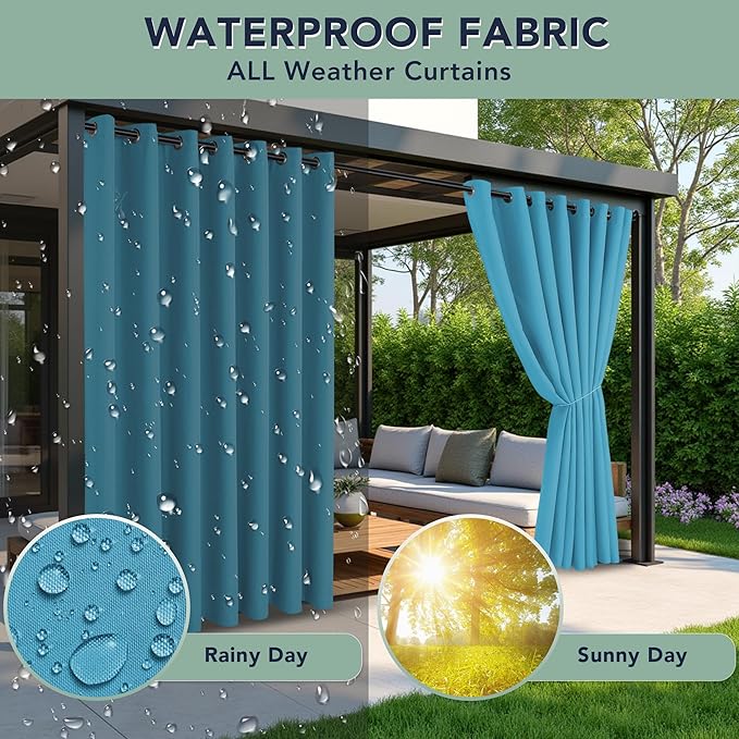 Outdoor Curtains for Patio Waterproof - 6 Panels Privacy Weatherproof Outside Curtains with Grommets for Pergola, Gazebo, Porch, Cabana, Balcony, 54 x 108 Inch, Teal RichSets