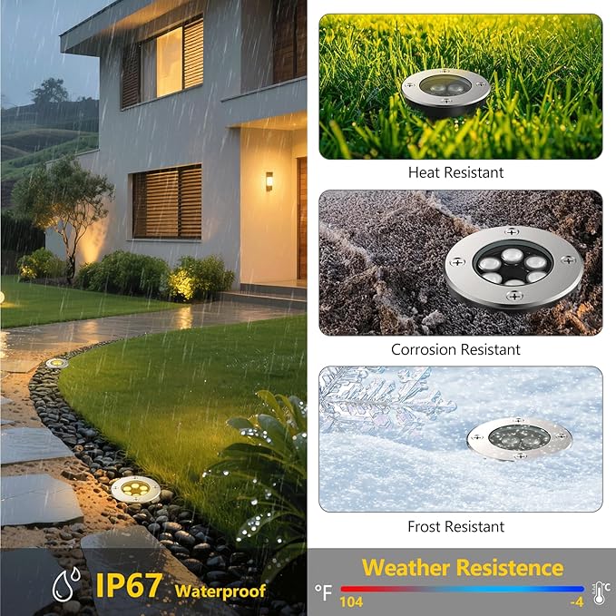 JESLED Outdoor Landscape Lights, 6W LED In Ground Well Lights, 12V 24V 3000K Warm White, IP67 Waterproof Low Voltage Landscaping Spotlight for Driveway Deck Step Yard Fence Garden Pathway (12 Pack) JESLED
