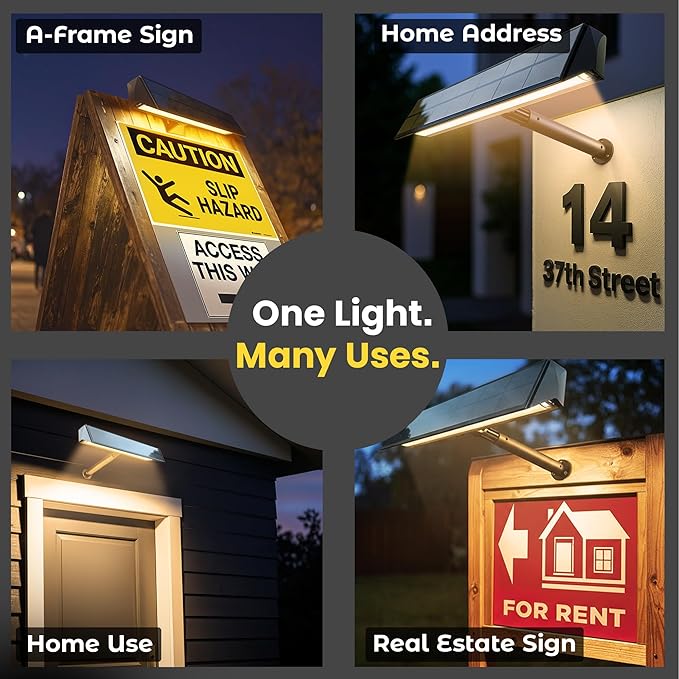 Brighticonic Solar Sign Lights Outdoor – LED Solar Sign Light for House Numbers & Real Estate Signs – 13" Warm White Floodlight, IP65 Waterproof, Dusk to Dawn Solar Mailbox Light Brighticonic