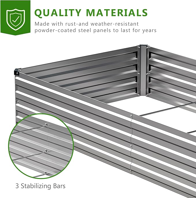 2PCS 8x4x1ft Galvanized Raised Garden Bed Kit,Metal Planter Box for Vegetables,Flowers,Herbs Durable Rust-Resistant Patio Gardening Beds,Silver Henshwon