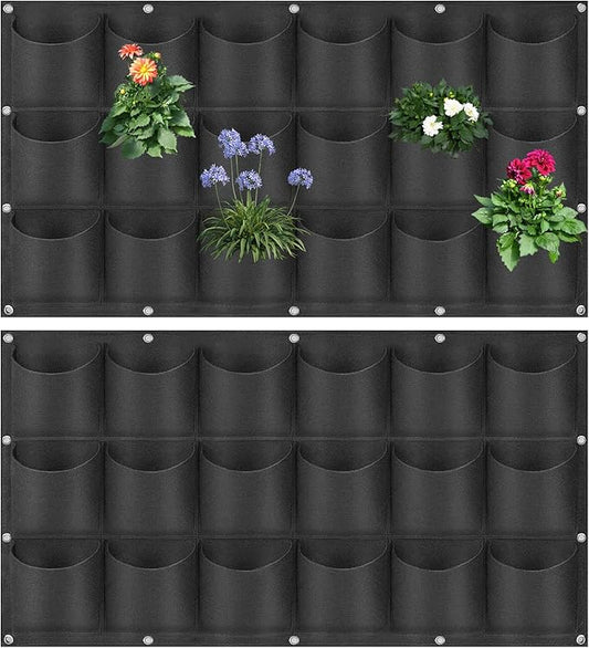 LITLANDSTAR 18 Pockets Hanging Grow Bags, 2 Pack Horizontal Wall Planter Plant Grow Bags Outdoor Indoor Hanging Planter for Balcony/Railing/Fence/Yard/Garden/Home Decoration, Black LITLANDSTAR