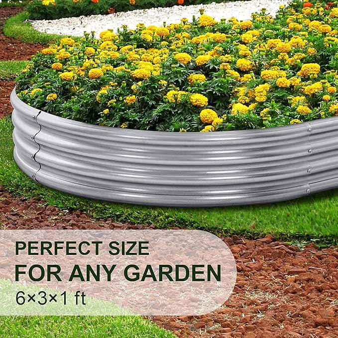 Land Guard Galvanized Raised Garden Bed Kit, 6×3×1ft Raised Garden Boxes Outdoor, Oval Metal Raised Garden Beds for Vegetables... LandGuard