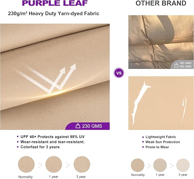 PURPLE LEAF 10' x 10' Aluminum Outdoor Pergola Modern Grape Trellis Retractable Pergola with Double Sun Shade Canopy Metal Pergola with Light for Patios Backyard Deck Garden, Khaki Rootora