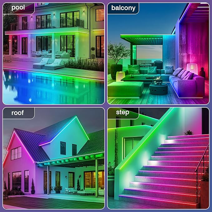 zoegi 500ft Outdoor LED Strip Lights Waterproof,Music Sync RGB IP68 Outside Led Light Strips Waterproof with App and Remote,Exterior Led Rope Lights for Deck,Balcony,Roof,Garden,Pool (500FT) Rootora