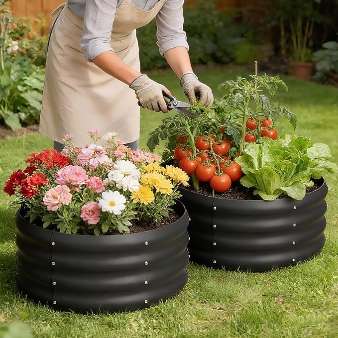 2-Pack 2x1ft Galvanized Raised Garden Bed, Outdoor Planter Bed, Metal Planter Box for Gardening and Planting,Black Besebay