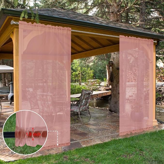 SpaceDresser Waterproof Outdoor Sheer Curtains for Patio - 2 Panels Rod Pocket Indoor Voile Sheer Curtain for Living Room,52W x 84L inch, Blush SpaceDresser