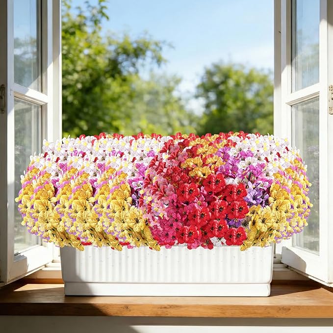 22 Pack Artificial Flowers for Outdoor Indoor Fake Plants, Faux Silk Flowers for Outdoors Outside Front Porch Hanging Planter Window Box Garden Spring Decoration(Multi-Colour) Powbrace