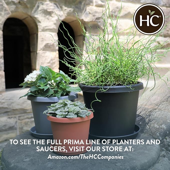The HC Companies 16 Inch Round Prima Planter - Plastic Plant Pot with Rolled Rim for Indoor Outdoor Plants Flowers Herbs, Black TheHCCompanies