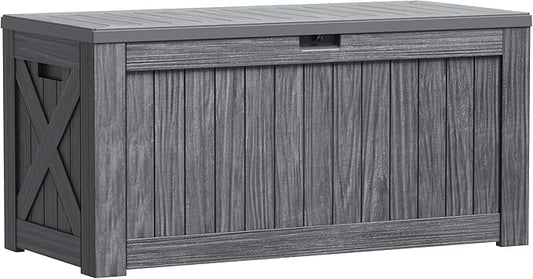Greesum Outdoor Storage Box 120 Gallon Storage Bin with Lid for Patio Furniture, Garden Tools, Pool Supplies, Lockable, Waterproof and UV Resistant, Gray BuynowfromGreesum