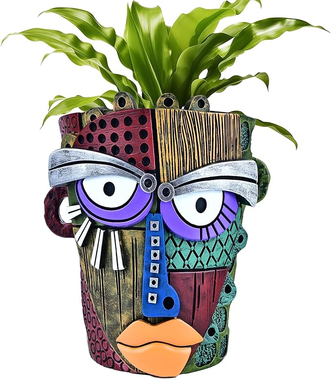 Abstract Face Planter Pots for Plants,Hand-Painted Colorful Flower Pots with Drainage, Indoor Outdoor Garden Decor Gift(Classic,Large) Midogaigai