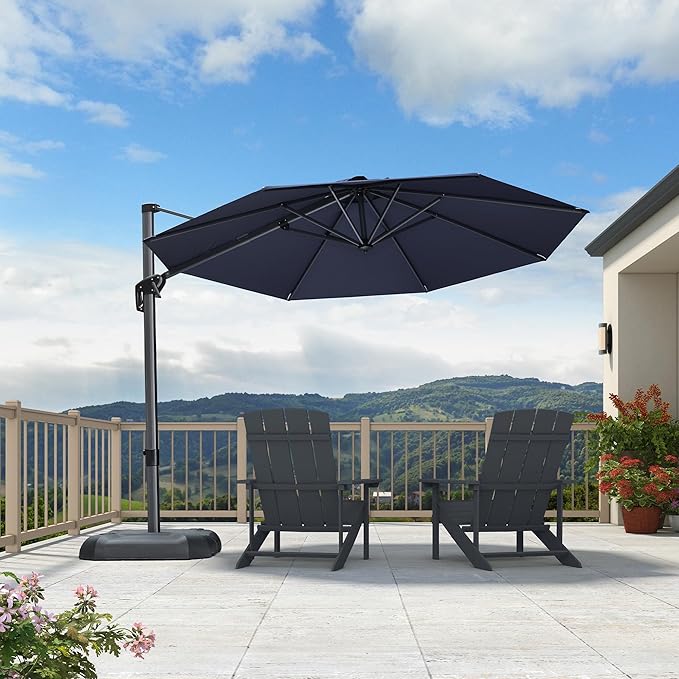 PURPLE LEAF 10 Feet Patio Umbrella Outdoor Cantilever Round Umbrella Aluminum Offset Umbrella with 360-degree Rotation for Garden Deck Pool Patio, Navy Blue PURPLELEAF