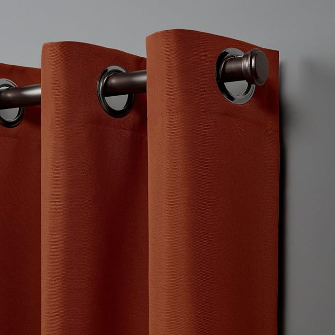 NICOLE MILLER NEW YORK Canvas Indoor/Outdoor Grommet Top Curtain Panel Pair, 54"x96", Orange Marmalade NicoleMiller