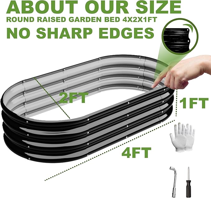 4x2x1ft-2pcs-Oval Raised Garden Bed Kit, Galvanized Planter Garden Boxes Outdoor, Metal Raised Garden Beds for Vegetables,Fruits, Flower,Black kingddeergardenbed