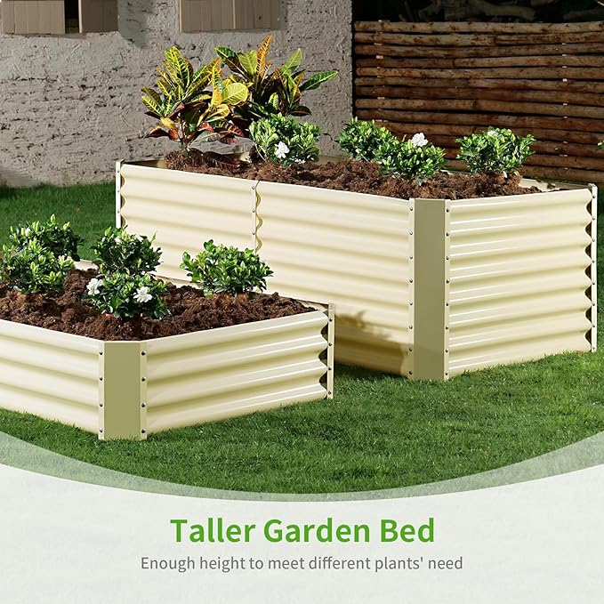 Land Guard 8×4×2ft Galvanized Raised Garden Bed, Planter Boxes Outdoor, Raised Garden Beds Outdoor for Vegetables, Flowers, Herbs, 479 Gallons, Cream Yellow… LandGuard