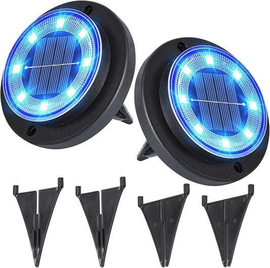 Flacchi Solar Lights Outdoor - Solar Powered Ground Lights Outdoor Solar Disk Light Waterproof Landscape Light for Patio Yard Pathway Walkway Driveway (Blue, 2 Pack) Flacchi