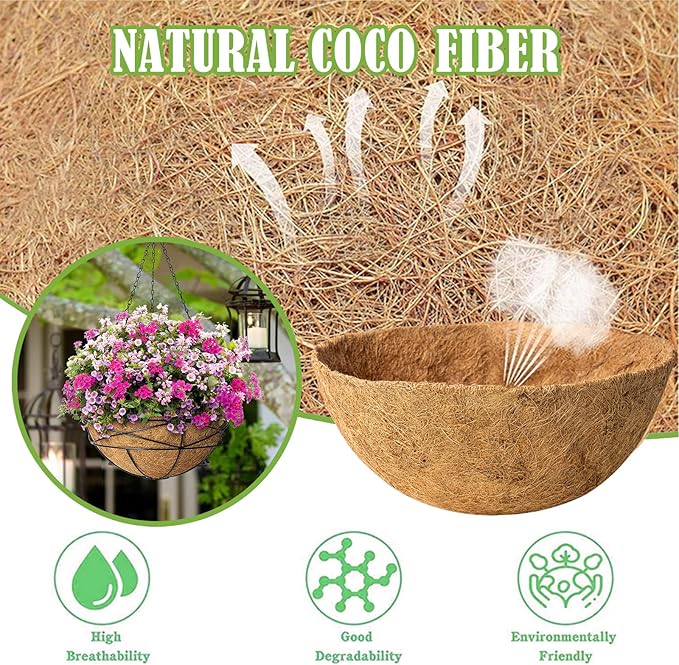 20 Inch 4 Pack Natural Coconut Husk Fiber Liners for planters Round Coco Replacement Liners for Hanging Flower Basket Planter Large Coco Coir Pots for Outdoor Garden KarlliuHOMEGARDEN