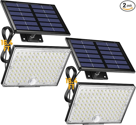 SUPERDANNY Solar Outside Lights with 113 Bright LEDs 7000K, Motion Sensor Outdoor Flood Lights Dusk to Dawn with 16ft Cable IP65 Waterproof, Security Light for Garden Barn Porch 2 Pack SUPERDANNY