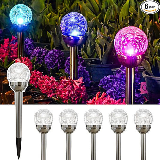 GIGALUMI Solar Outdoor, Cracked Glass Ball Solar Garden Lights, Color Changing Lights Outdoor,Garden LED for Path, Patio, Yard, 6 Pack Pathway GIGALUMI