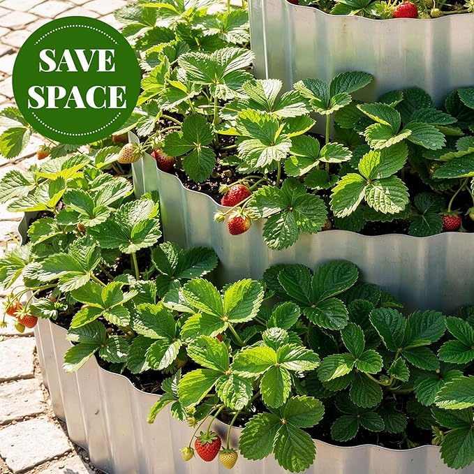 Pyramid Garden Kit, Strawberry garden Planter, 6 ft Diameter Base, Includes 3 Metal Bands, Sprinkler, Gloves, Hose, Plastic Connector for Herbs, Flowers, Ideal Gardening Gift for Yard Patio Rootora