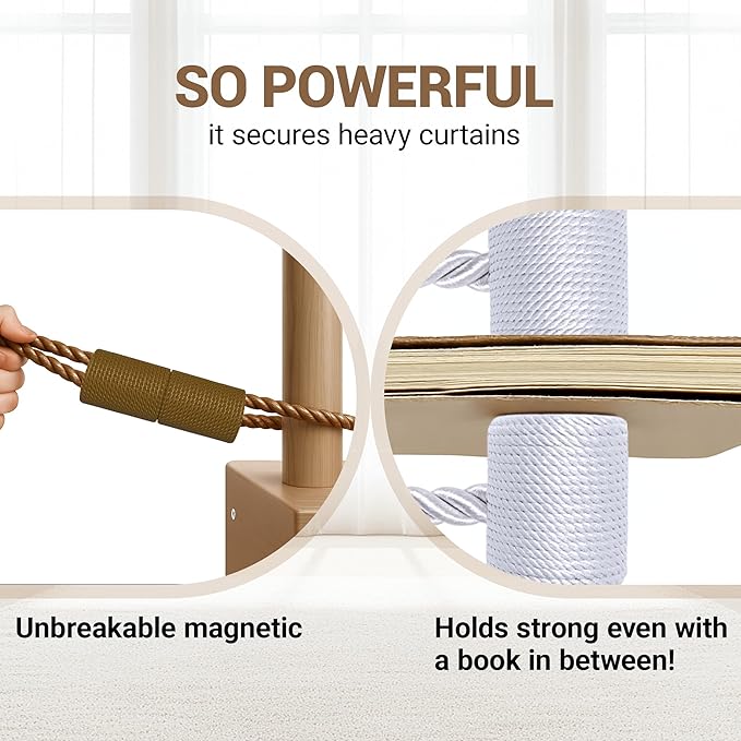 Hion Magnetic Curtain Tiebacks Dark Brown 4 Pack, Curtain Tiebacks Buckles Holdbacks Holders Hooks Clip for Home Bedroom Office Decorative Thick or Thin Curtain Hion
