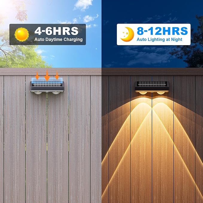 NIORSUN Solar Fence Lights,12 Pack Deck Light,Led Lights Warm White Outdoor Wall Lights,IP45 Solar Powered Light Waterproof for Backyard/Pool/Railing/Patio/Porch/Step/Outside/Garden (Black) NIORSUN