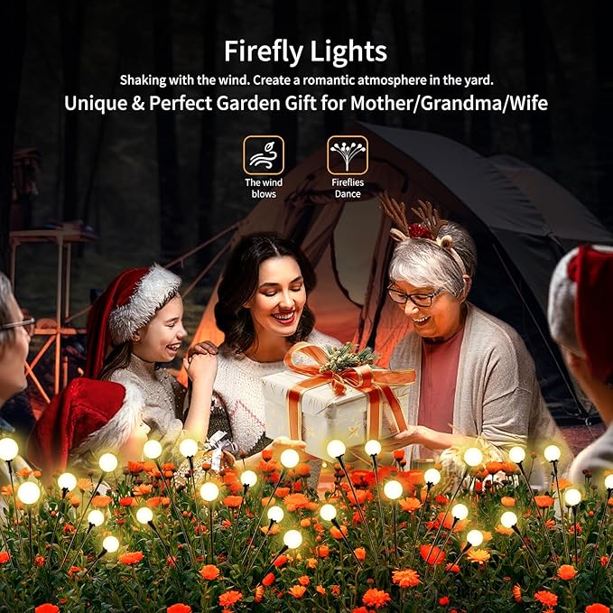 Solar Lights Outdoor Waterproof 4 Pack of 32 LEDs Garden Patio Firefly Decoration Unique Gifts Women Grandparents Rootora