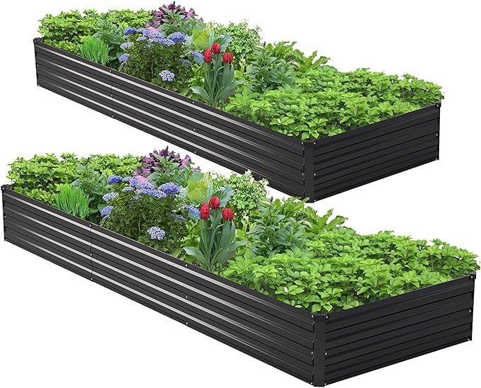 2PCS 9x3x1ft Galvanized Raised Garden Bed Kit,Metal Planter Box for Vegetables,Flowers,Herbs Durable Rust-Resistant Patio Gardening Beds,Black Henshwon