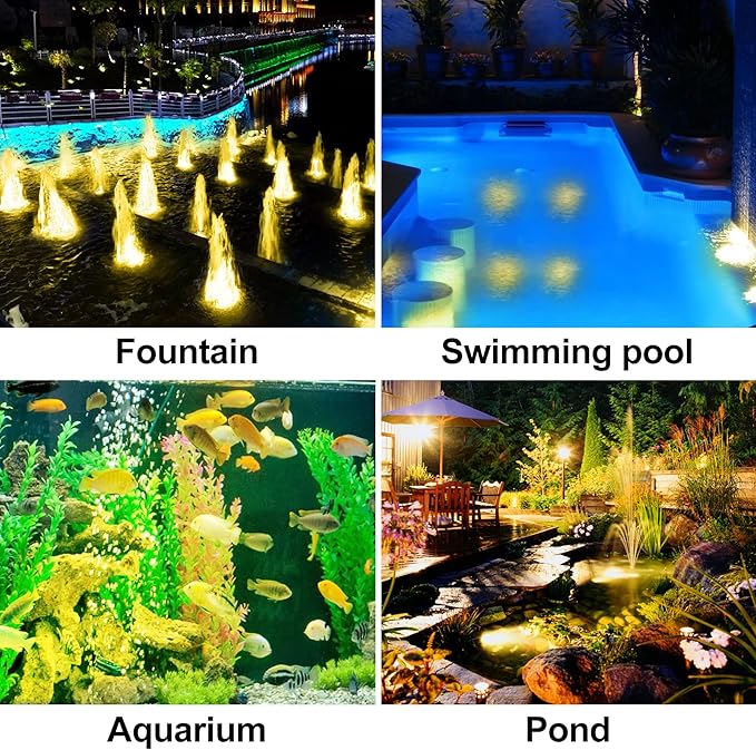 Solar Pond Lights,3000K Warm White LED Underwater Submersible Fountain Light,IP68 Waterproof Landscape Spotlights Lighting for Fish Aquarium Tank Garden Yard Pond Pool Decor(3-in-1) CREPOW