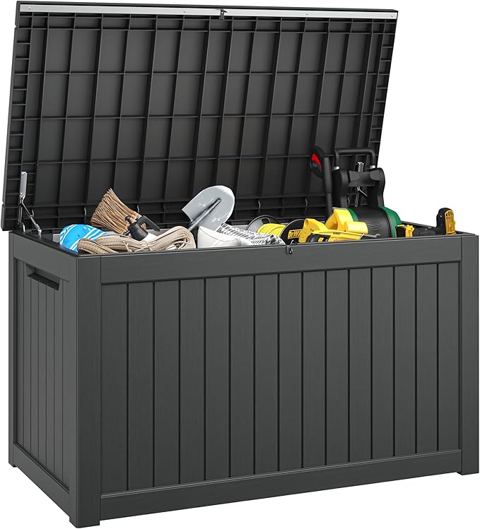 Outdoor Storage Box, Resin Deck Boxes Indoor and outdoor, Waterproof Storage Box Lockable Lid (Black,270 Gallon) NBYSGO