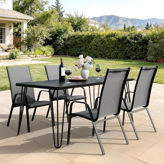 JEAREY Patio Dining Chairs Set of 4, Outdoor Stackable Dining Furniture Set, All Weather Dining Set for Lawn, Garden, Backyard, Poolside, Deep Gray JEAREYOutdoorsCollection
