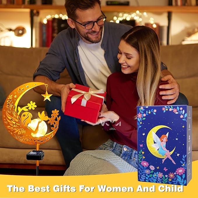 YJFWAL Garden Solar Fairy Lights Pathway Stake Lights Glass Globe with Moon Cat Decor, Christmas Gift for Mom Grandma Friends, Outdoor Decor Light Waterproof for Walkway, Patio or Garden (Warm White) YJFWAL