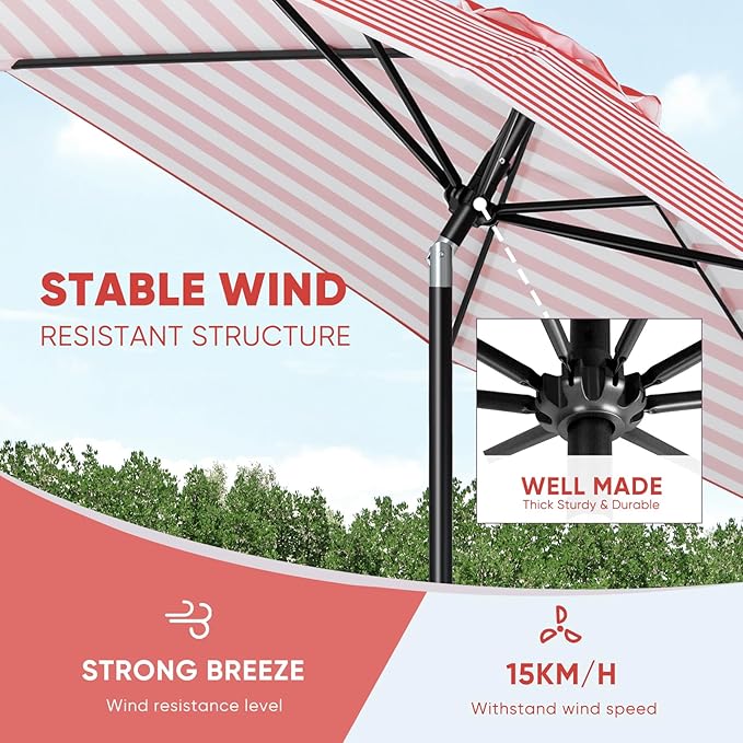 Tempera Patio Market Outdoor Table Umbrella with Auto Tilt and Crank, Large Sun Umbrella with Sturdy Pole & Fade Resistant Canopy, Easy to Set TemperaPatioLife