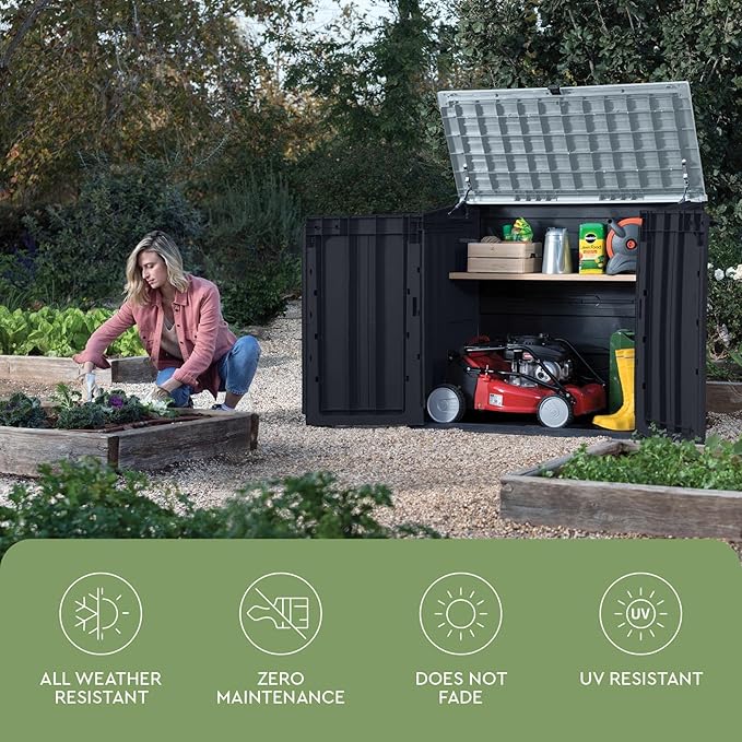 Keter Store-It-Out Prime 4.3 x 3.7 ft. Outdoor Resin Storage Shed with Easy Lift Hinges, Perfect for Yard Tools, Pool Floats and Garden Accessories, Black Keter