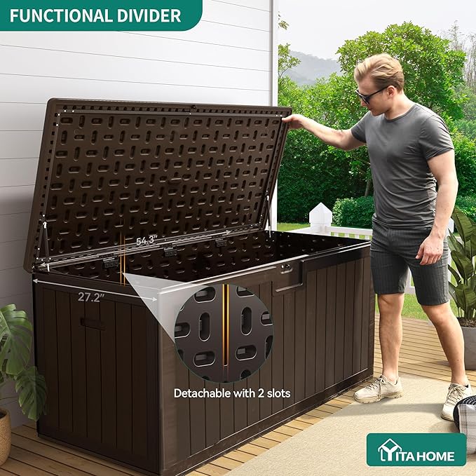 YITAHOME 150 Gallon Large Deck Box with Side Handles, Outdoor Double-Wall Storage for Patio Furniture Cushions, Garden Pool Accessories, Waterproof & Lockable YITAHOME