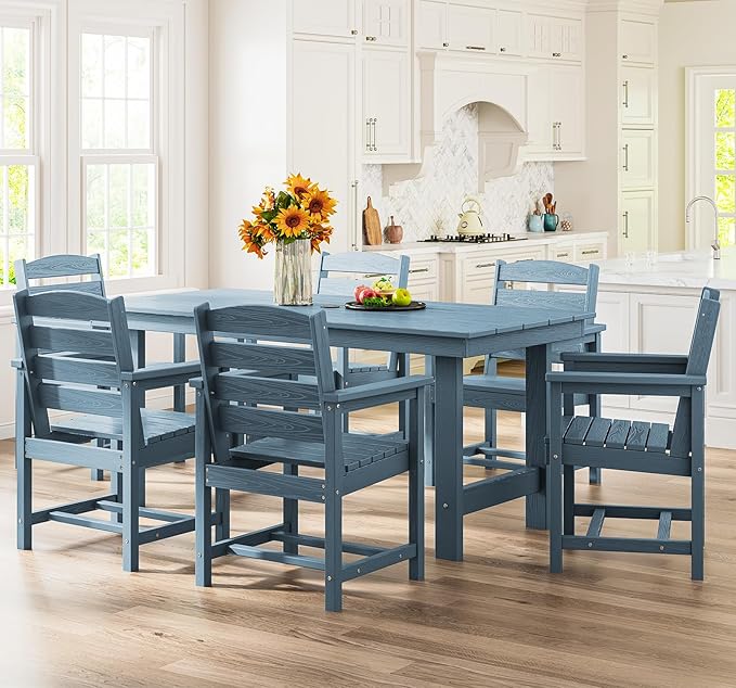 SERWALL Patio Dining Chair Set of 2,All Weather HDPE Outdoor Dining Chair, Blue SERWALL