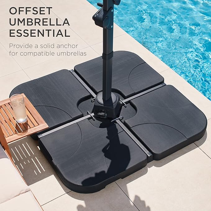 Best Choice Products 4-Piece 155lb Capacity Heavy-Duty Cantilever Offset Patio Umbrella Stand Square Base Plate Set w/Easy-Fill Spouts for Water or Sand - Black BestChoiceProducts