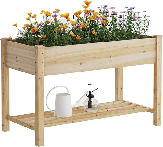 FILWH Raised Garden Bed with Legs Elevated Wooden Planter Box Stand Large Planter Stand Box for Fruits Vegetables Flowers with Divider with Bag - 48 * 24 * 30.5IN FILWH