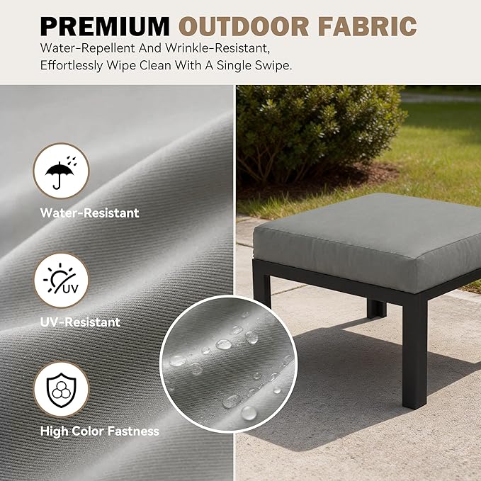 HOMREST Metal Outdoor Ottoman, 2-Piece Aluminum Footstool w/Removable Cushion, Multipurpose Footrest Stool Additional Seating, Set of 2 Outdoor Ottomans for Patio Deck (Dark Grey) HOMREST