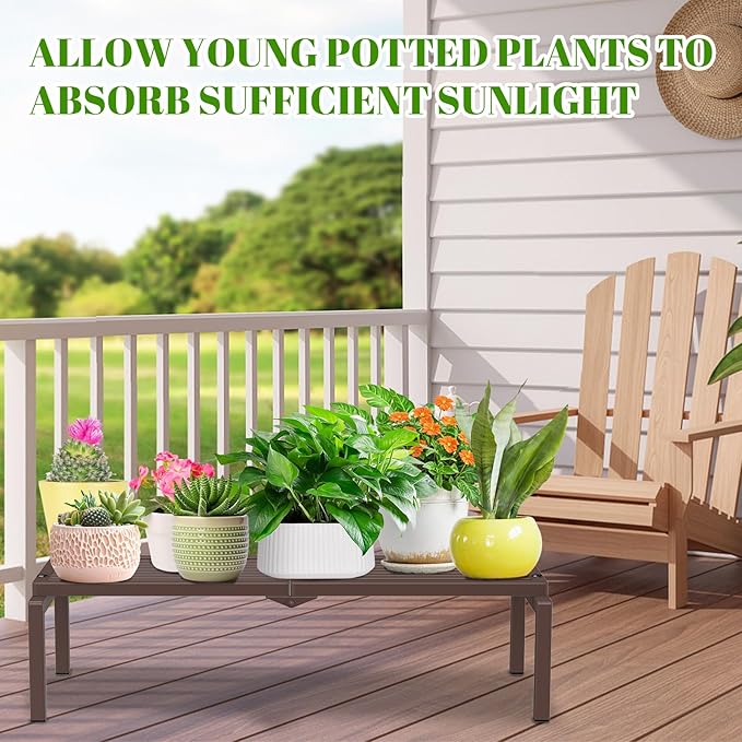 1 Tier Metal Plant Stand Indoor Outdoor, Potted Multiple Flower Pot Holder Rack Plant Shelf, Heavy Duty Planter Display Shelving for Patio Balcony Garden Living Room Decorative (Brown) Gouisalin
