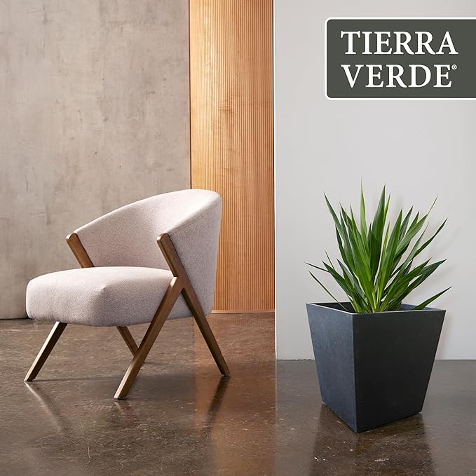 Tierra Verde 2-Pack Indoor & Outdoor Self-Watering Square Planters, Small, Sonata, Black - Planter Containers for Plants and Flowers - Gardening and Landscaping Accessories TierraVerde