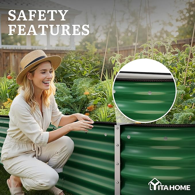 YITAHOME 17" Tall 9 in 1 Large Raised Garden Bed Kit, 8x2x1.4ft Galvanized Metal Planter Box with Gloves & Safety Rubber, Outdoor Above Ground Planters for Plants Vegetables Flowers, Green YITAHOME