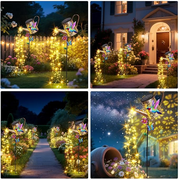 Solar Watering Can with Lights Outdoor Garden, 41in Large Hummingbird Garden Stake Lights, Waterproof Decoration for Yard Lawn Pathway, Gifts for Mom Grandma Women Birthday Gardening Gift Newinhome