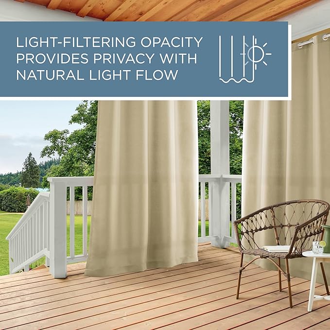 TOWN & COUNTRY BASICS Cabana Solid Heavyweight Indoor Outdoor Curtains, Light Filtering Opacity with Grommet Top, Water Repellent, 2-Pack Set, 54"x84", Natural TOWN+%26+COUNTRY+BASICS